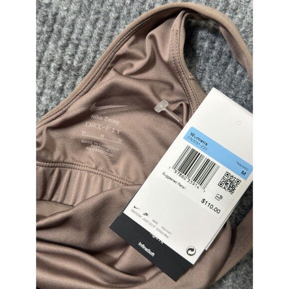 Nike Zenvy Dri-FIT Womens Size Medium Short Bodysuit InfinaSoft Brown Taupe NEW - Picture 5 of 9